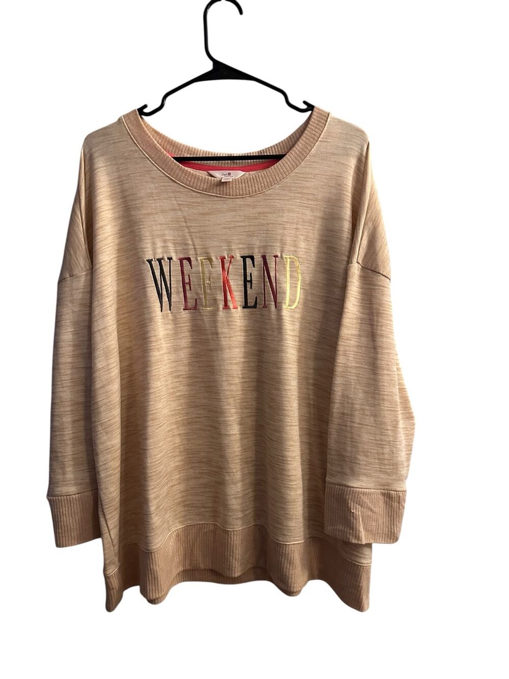 Secret Treasures Beige Weekend Graphic Sweatshirt Women Sz 2X